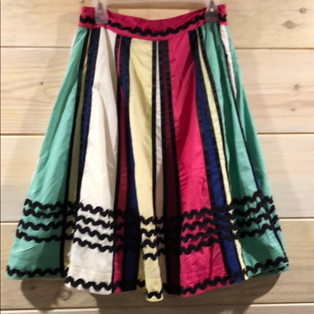 Anthropologie skirt striped with rick rack trim 8